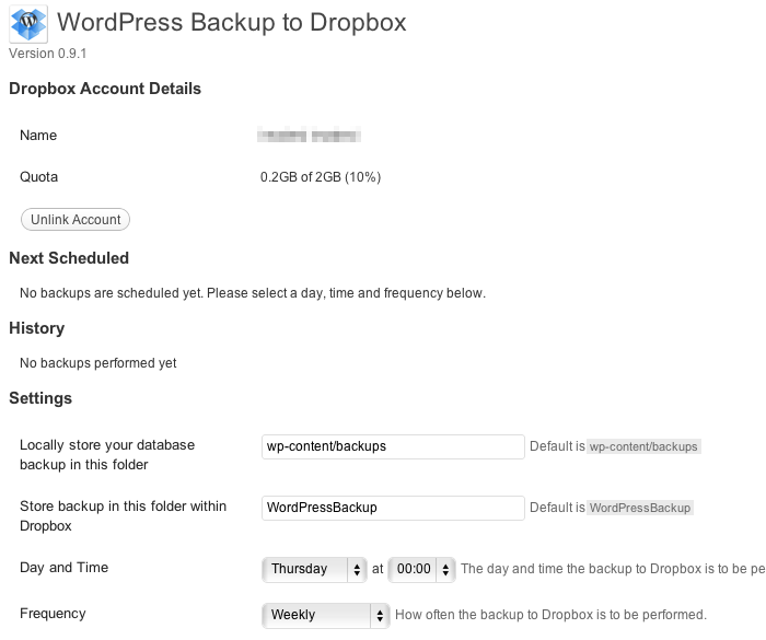 Dropboxとの連携が楽だったので「WordPress Backup to Dropbox」プラグインを使ってみた。